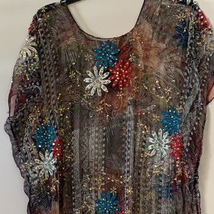 Beautiful Sheer Floral Full Length Rhinestone Cover-up/Dress